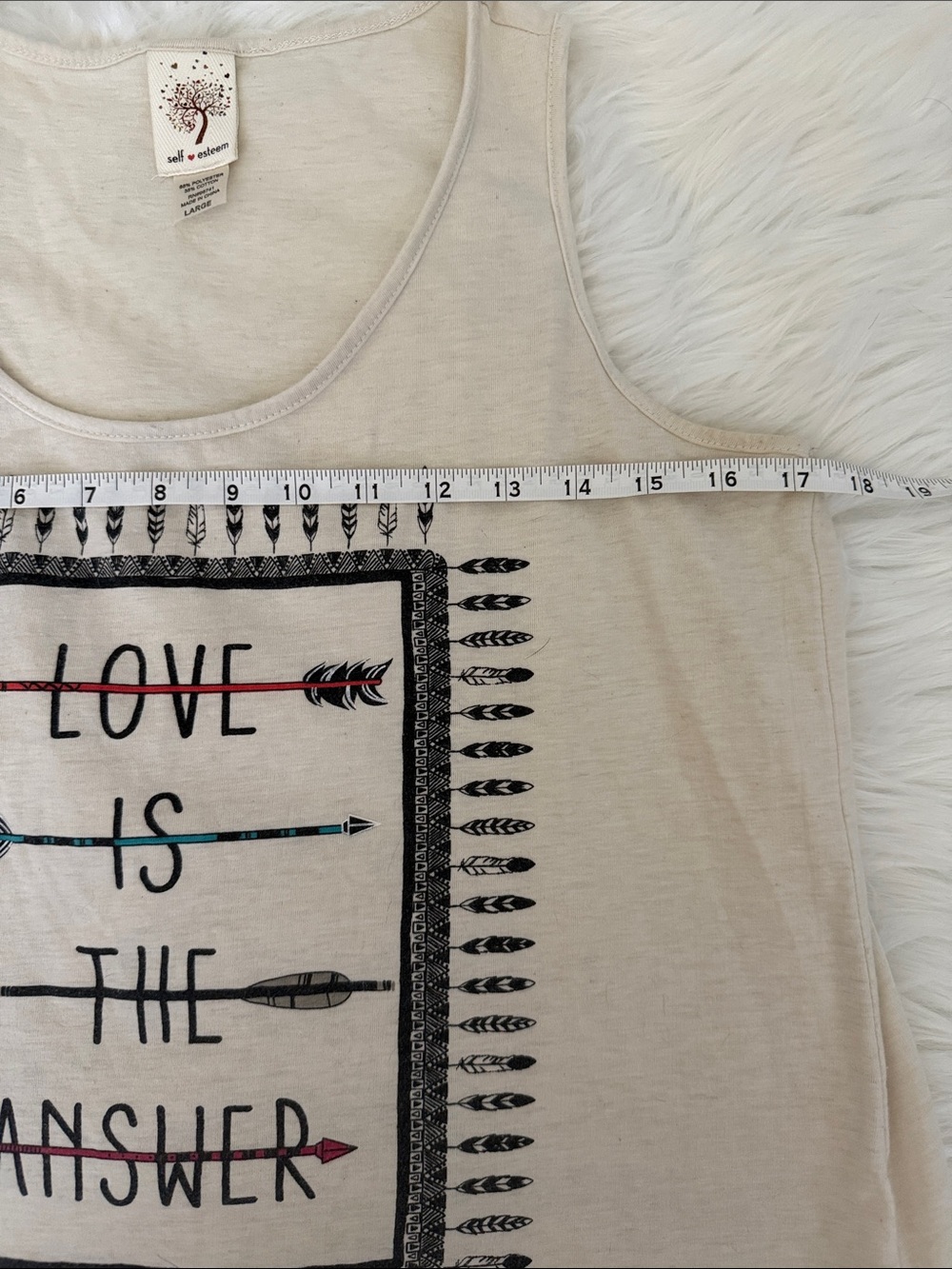Self Esteem Love Is the Answer Graphic Tank Top | Size Large | Boho Sleeveless - Picture 4 of 6
